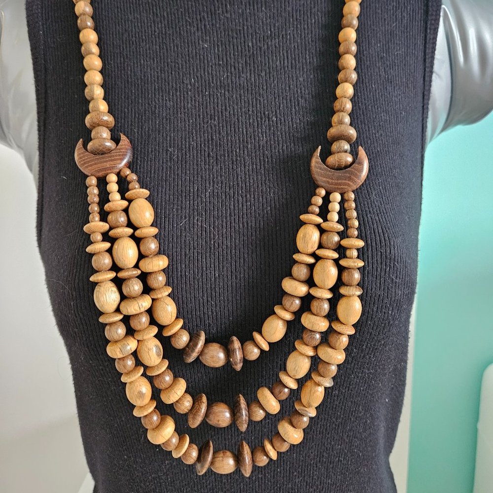 unique wood beaded statement necklace